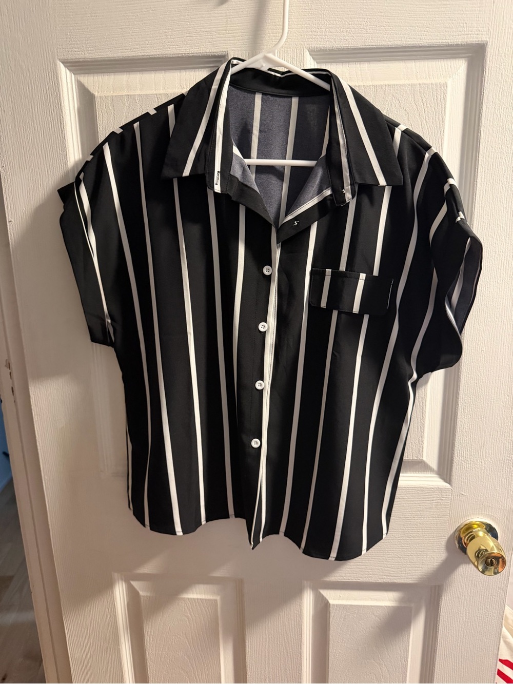 Black & White Vertical Stripe Short Sleeve Shirt for Kids